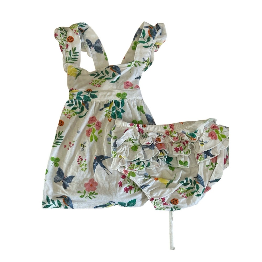 Angel Dear Bamboo Baby Gir 2 Piece Sundress & Ruffle Bloomers Floral Sz 3/6 Mths